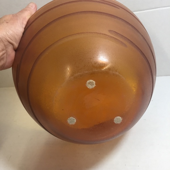 VTG Ethan Allen Murano Art Glass Hand Etched Amber Bowl Post Modern 10" Diameter - Picture 6 of 11
